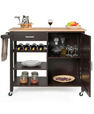4-Tier Wood Kitchen Island Trolley Cart Storage Cabinet