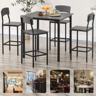 Bar Table Set for 4, Industrial Dining Table and Chairs Small Space
