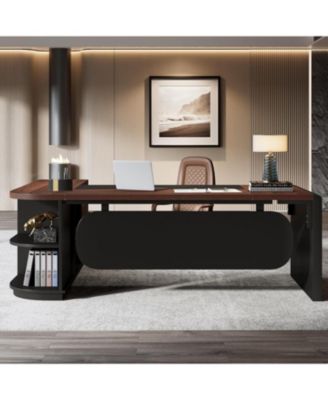 80'' Executive Desk, L-Shaped Office Table with 55'' Cabinet, Large Computer Desk with Storage Drawers and Shelve