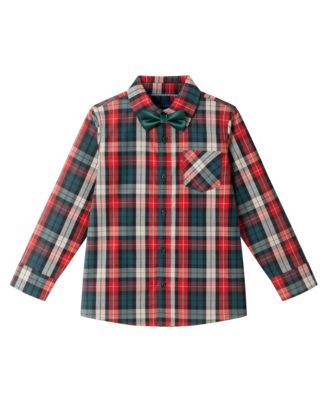 Andy Evan ToddlerChild Boys GreenRedTan Plaid Buttondown wBowtie - Red plaid 49$