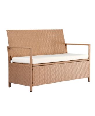 Outdoor Storage Bench PE Rattan 70Gal Waterproof Deck Box with Seating
