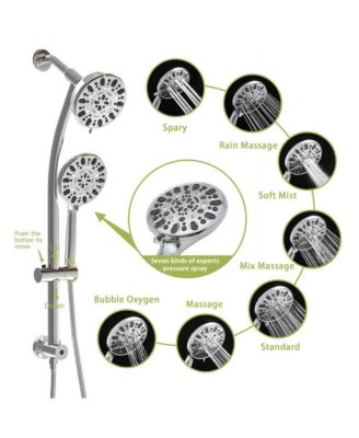 Multi Function Dual Shower Head - Shower System with 4.7" Rain Showerhead, 7-Function Hand Shower, Adjustable Slide Bar,Chrome