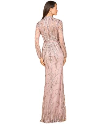 Women's Mandarin V-Neck Gown with Long Sleeves