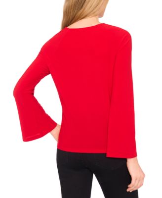 Women's Imitation Pearl Bow Long-Sleeve Knit Top