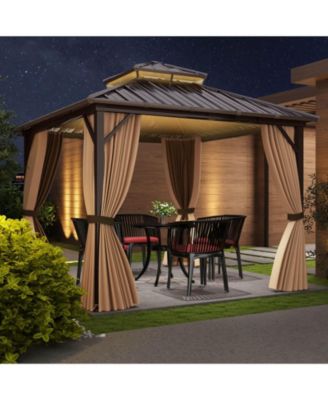 10 x 10 FT Hardtop Gazebo with Netting Heavy-Duty Double-Roof Galvanized Metal Top