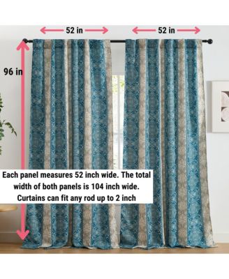 William Boho Damask Striped Patterned Window Back Tab Rod Pocket Curtains Bedroom - Light Blocking Darkening Window Panels, Set of 2