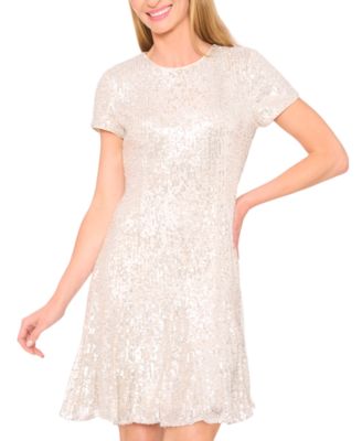 Women's Short Sleeve Godet Sequin Dress