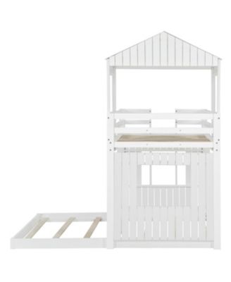 Wooden Twin Over Full Bunk Bed with Playhouse