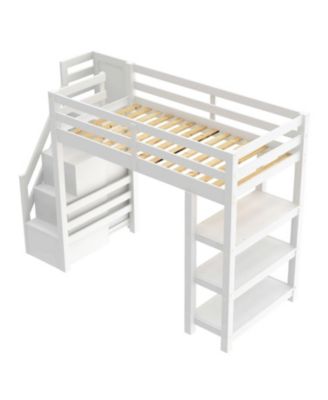 Loft Bed with Shelves Staircase & Wardrobe