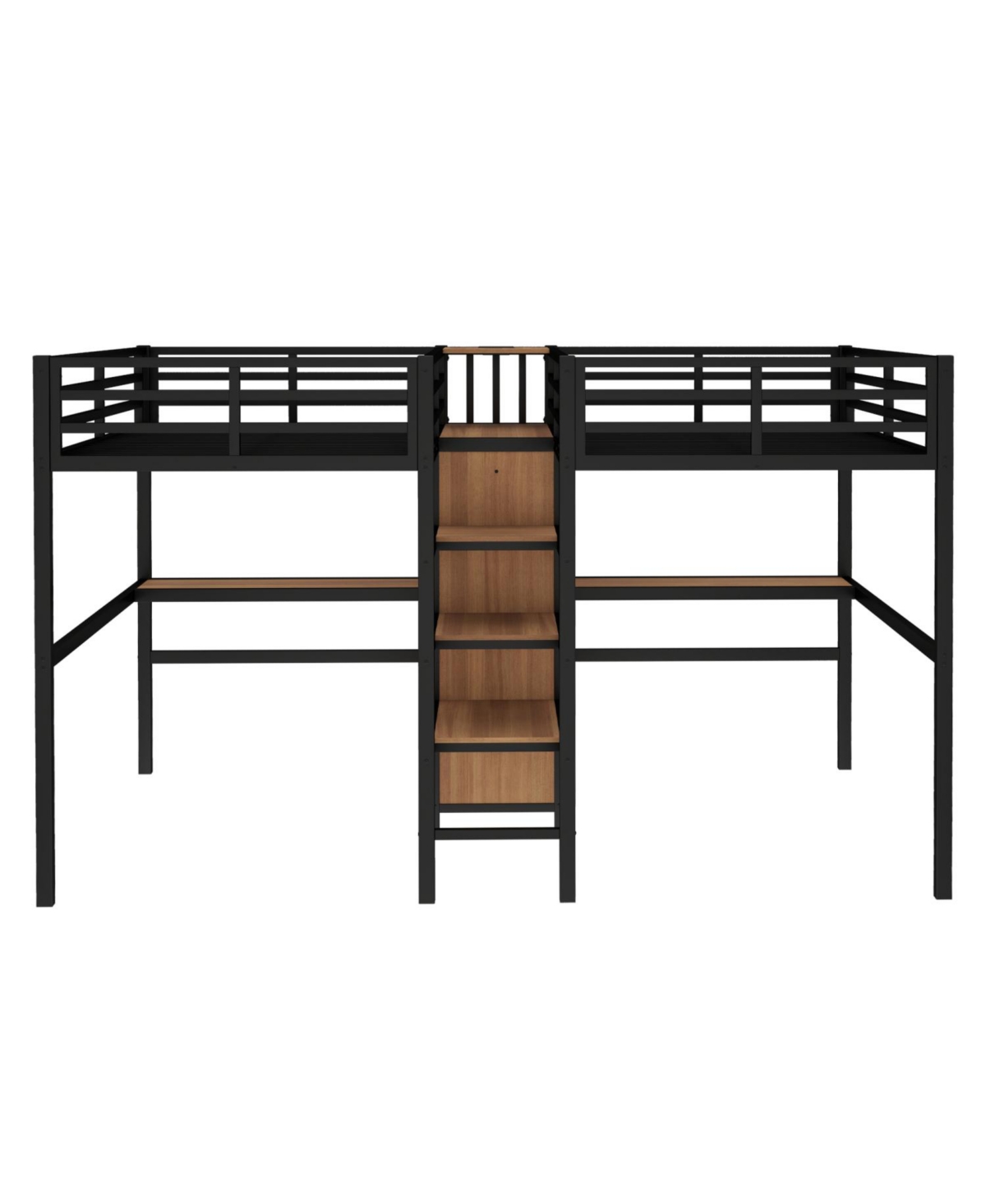 Streamdale Furniture Twin Metal Loft Bed with Desk Wardrobe & Shelves - Woodgrain