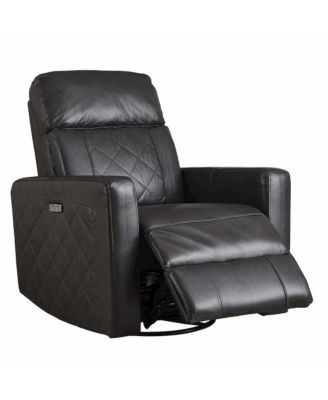 Soho Wood Leather Power-USB Glider Recliner in Oxford Gray