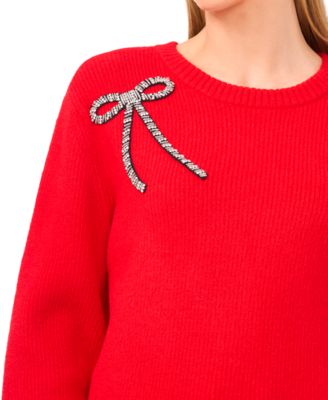 Women's Oversized Bow Applique Long Sleeves Sweater