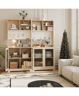 71" Tall Kitchen Pantry Cabinet with Microwave Stand, Pegboard, Hutch and Storage Organizer