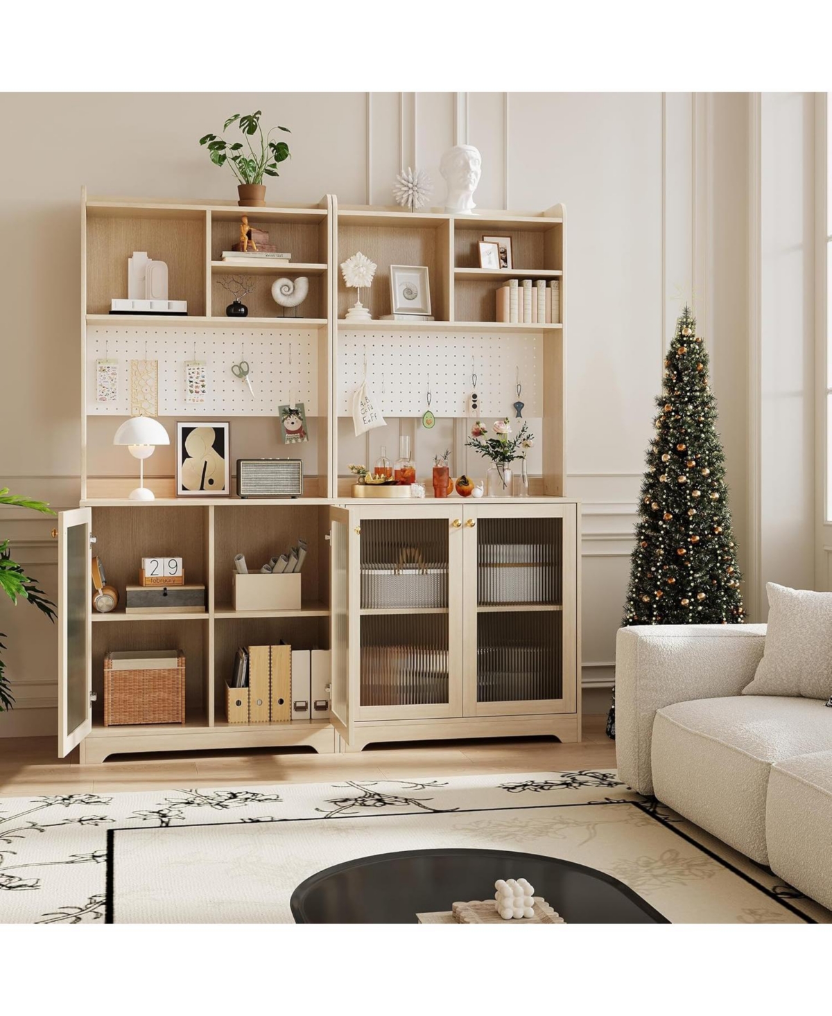 gaomon 71" Kitchen Pantry Cabinet, Wooden Tall Sideboard Buffet Cabinet with Microwave Stand, Pegboard and Hutch, Pantry Storage Organizers Coffee Bar