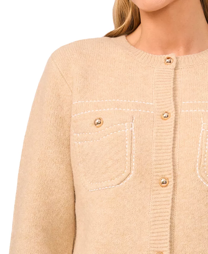 Women's Long Sleeve Patch Pockets Cardigan - thumbnail 2
