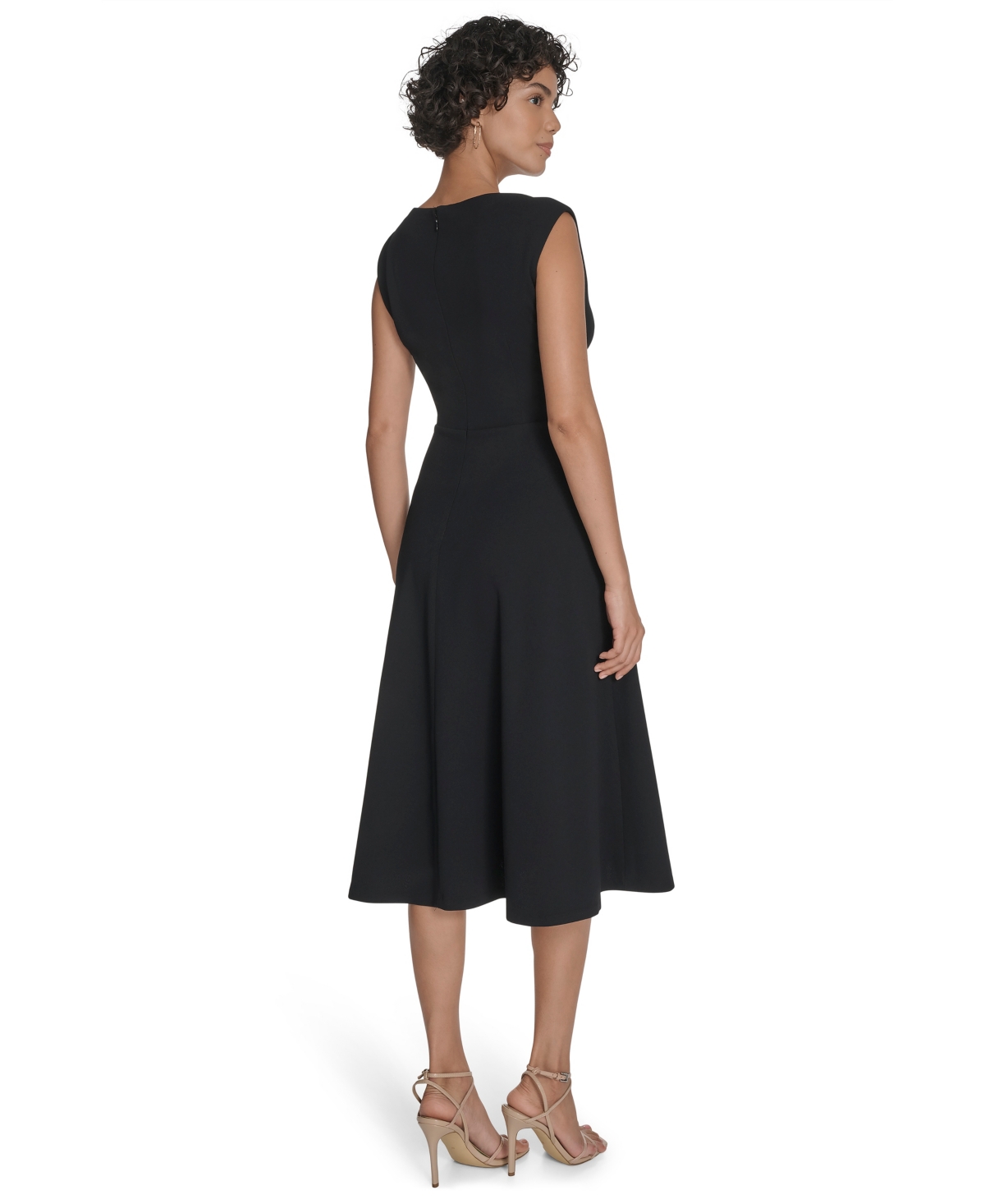 Calvin Klein Colorblock Sleeveless Fit & Flare Midi Dress In Black