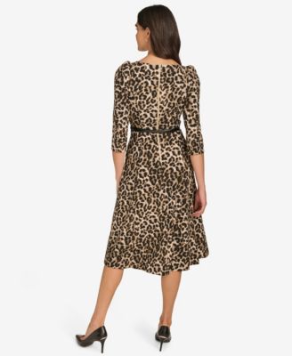 Women's Belted Animal Midi Dress