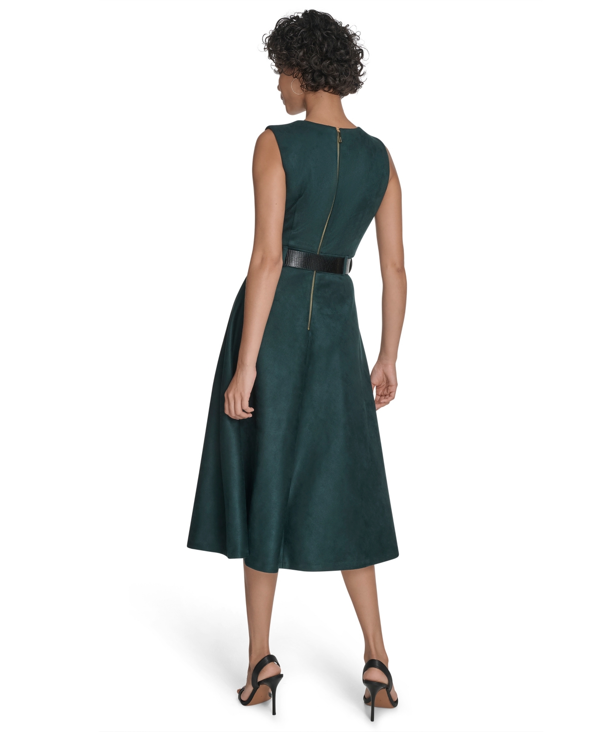 Calvin Klein Plus Size Belted Scuba Dress In Green