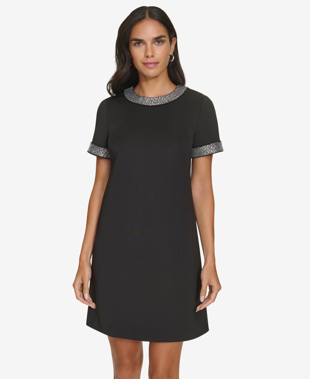 Calvin Klein Women's Short Sleeve Bling Trim Shift Dress