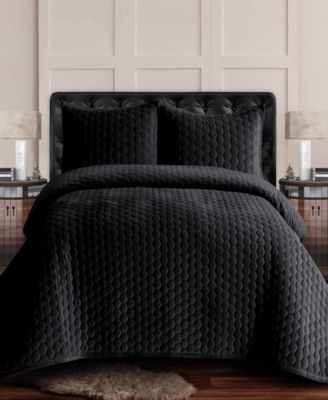 Lugano Honeycomb Velvet Oversized Solid 2 Piece Quilt Set, Twin