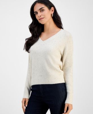 Petite Roving Sequin V-Neck Sweater, Macy's Exclusive 