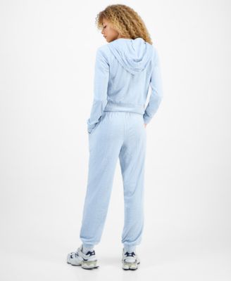 Juniors' Cable Velour Zip-Up Hoodie & Drawstring Pants