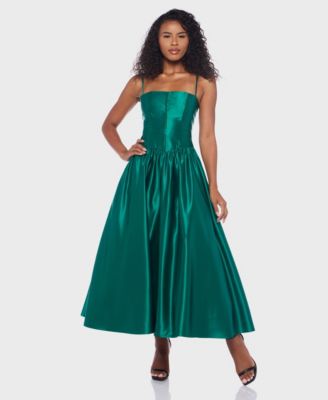 Juniors' Satin Corset Fit & Flare Dress