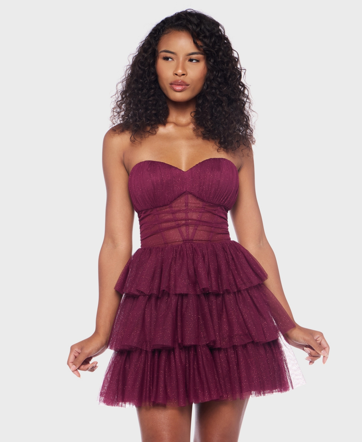 Alex & Sophia Juniors' Strapless Shirred Bodice Dress In Burgundy