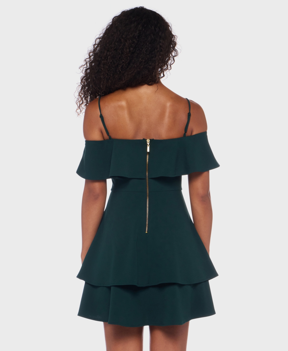 B Darlin Juniors' Ruffled Off-the-shoulder Dress In Green