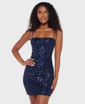 Juniors' Sequined Chiffon-Tie Bodycon Dress