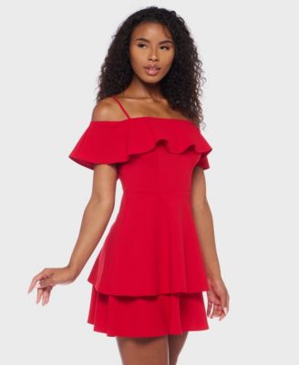 Juniors' Ruffled Off-The-Shoulder Dress