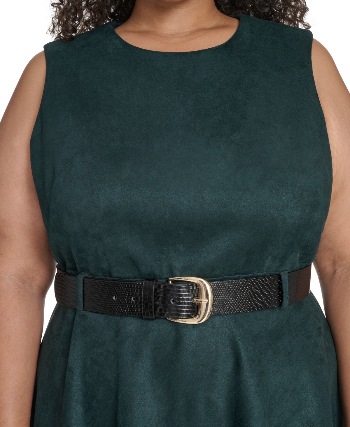 Calvin Klein Plus Size Belted Scuba Dress In Green