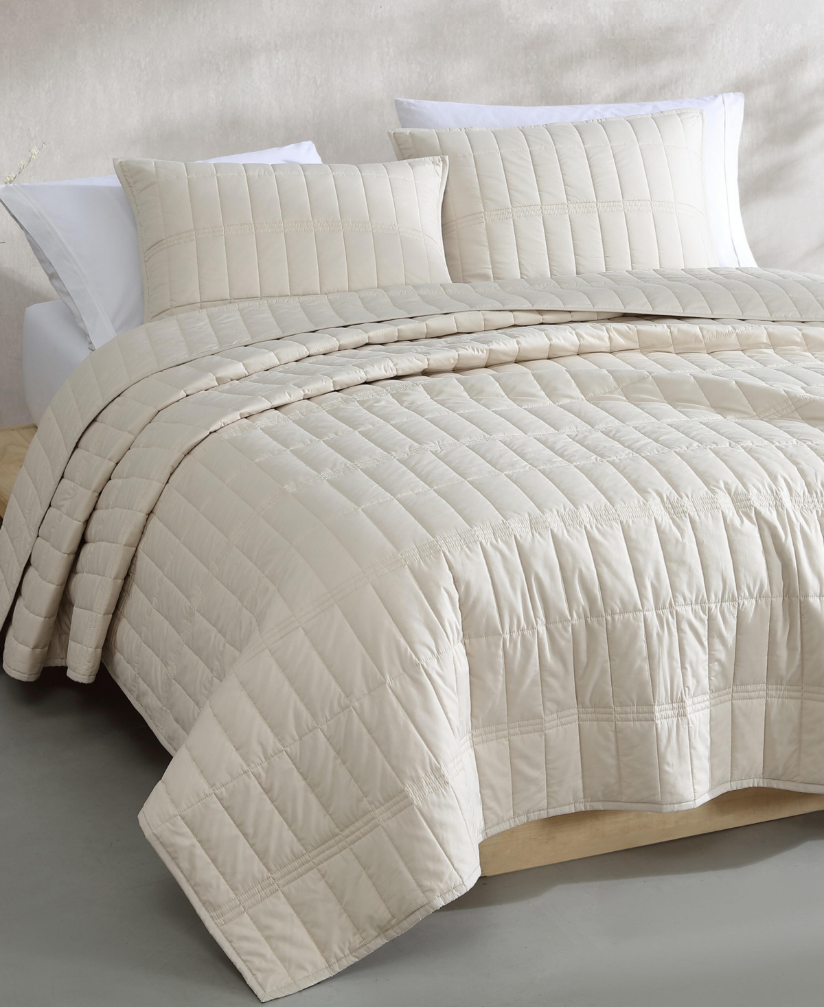 Calvin Klein Washed Percale Solid Cotton 3-pc. Quilt Set, Queen In Neutral