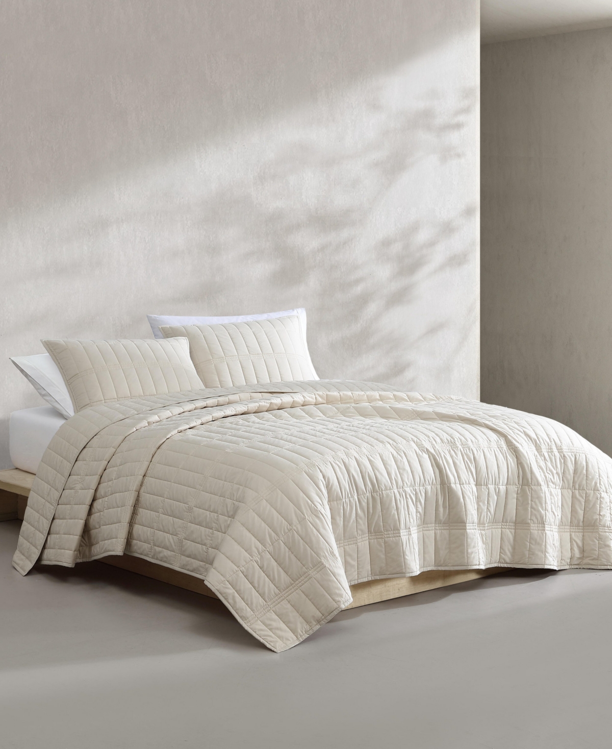 Calvin Klein Washed Percale Solid Cotton 3-pc. Quilt Set, King In Neutral