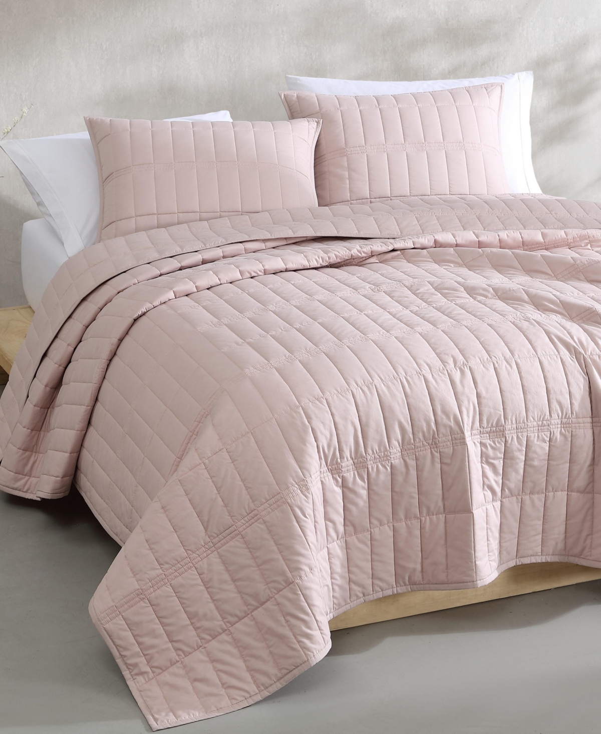 Calvin Klein Washed Percale Solid Cotton 3-pc. Quilt Set, King In Pink