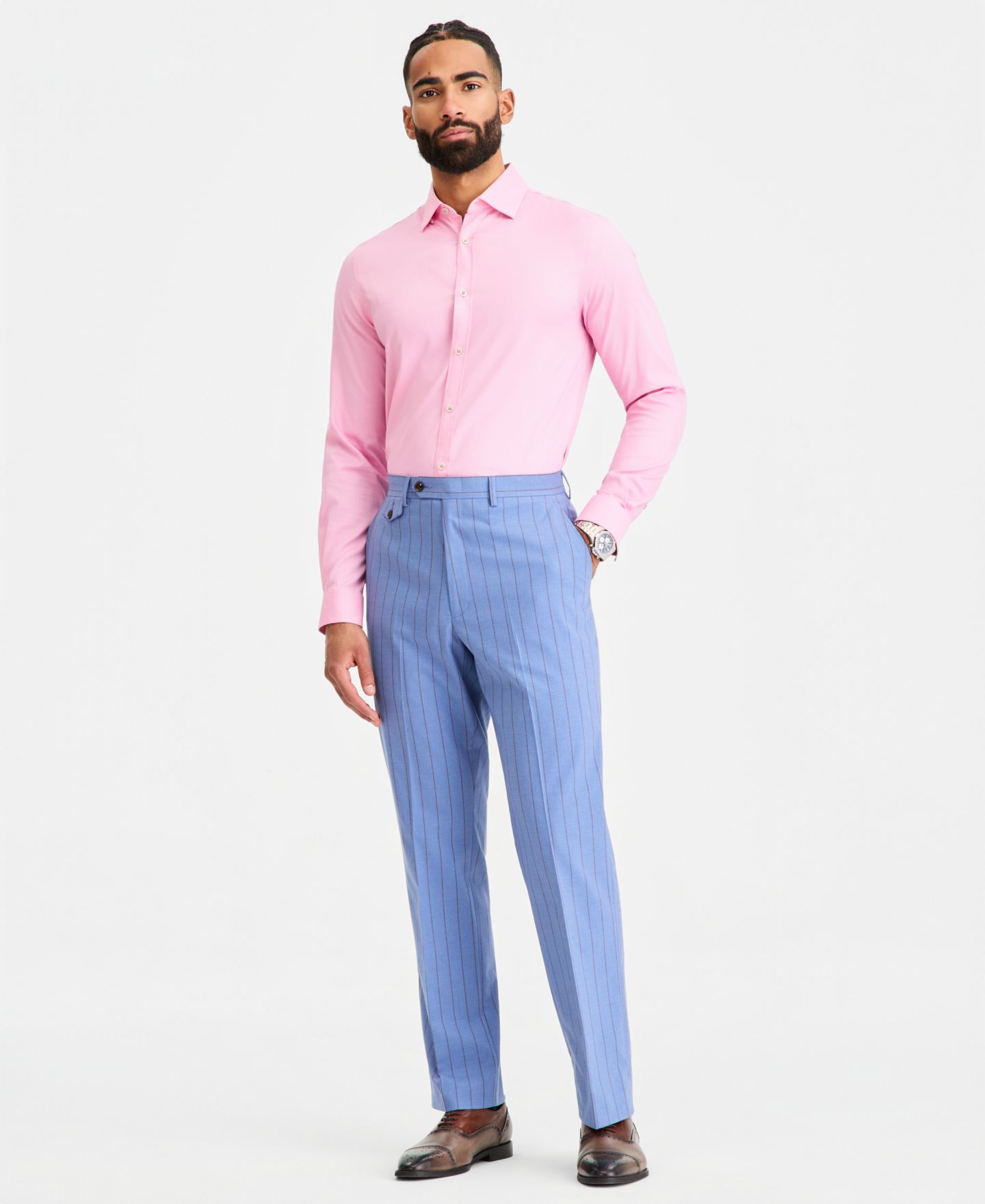 Мужские брюки Tayion Collection Classic-Fit Blue Pinstripe Suit Separates, цвет: Синий — фото 1