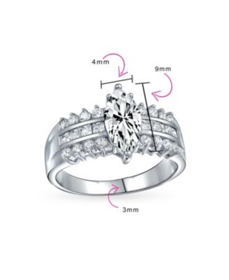 European Old World Style 2.5CT Marquise CZ Solitaire Promise Ring with Triple Row Band in Sterling Silver