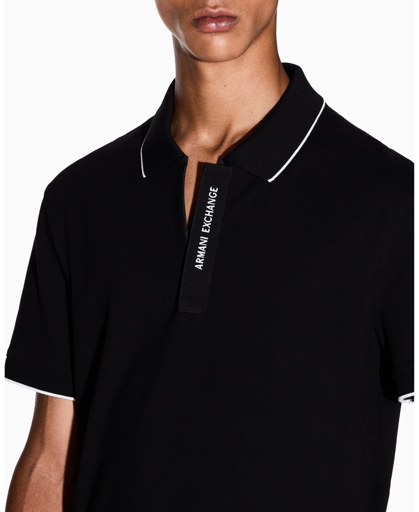 Мужское поло A|X Armani Exchange Grosgrain Logo Polo Shirt, цвет: Чёрный — фото 3