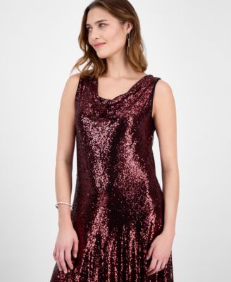 Women's Cowl Neck Sequin Midi Dress