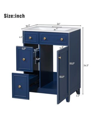 24" Bathroom Vanity Cabinet with Ceramic Sink, 2 Drawers and 1 Storage Door