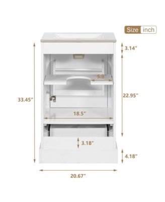 20" Solid Wood And MDF Soft-Close Door, U-Shaped Shelf, Drawer and Storage Rack Bathroom Vanity with Ceramic Sink