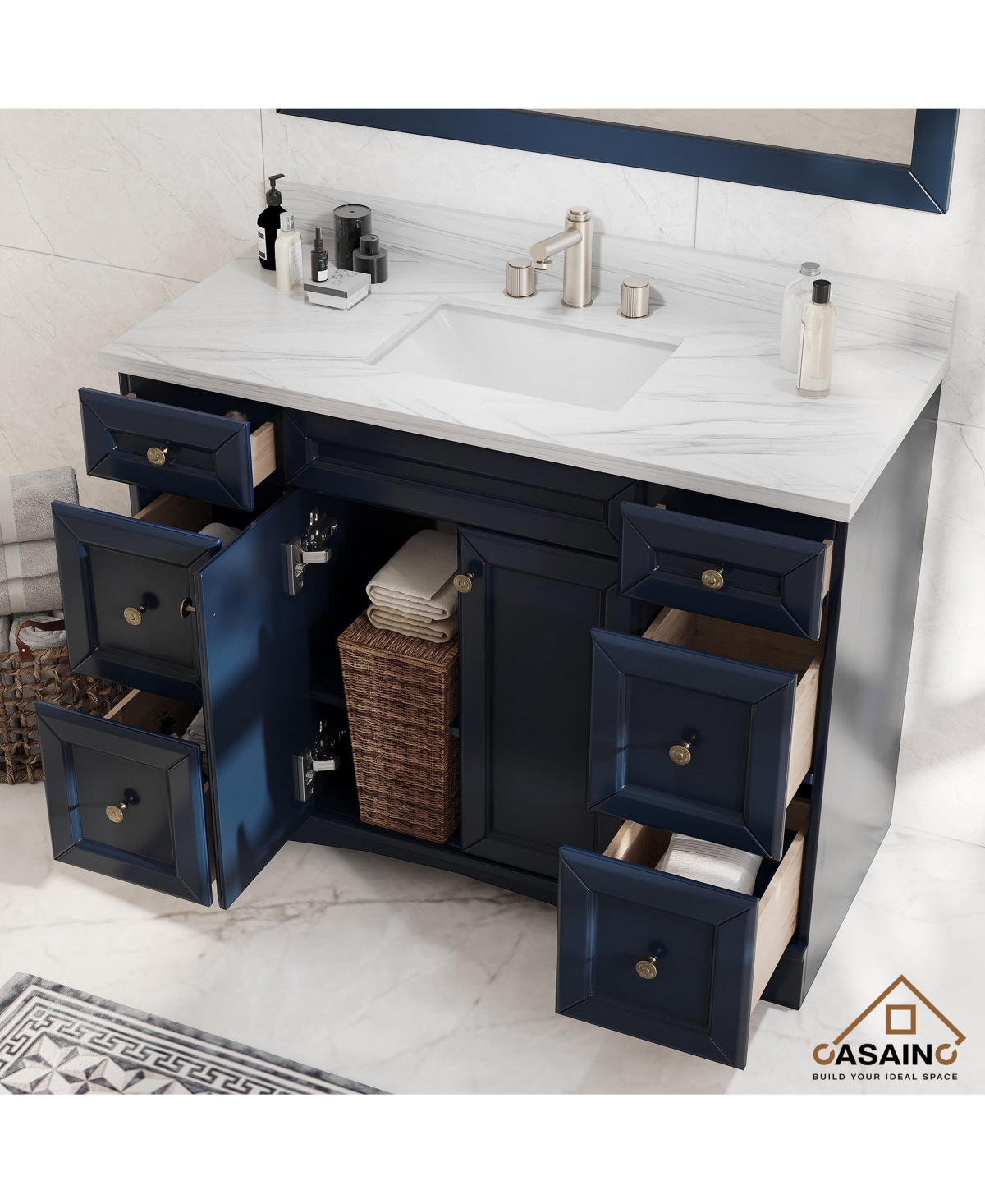 Casainc 48-Inch Solid Wood Bathroom Vanity with Matching Top and Ceramic Basin
