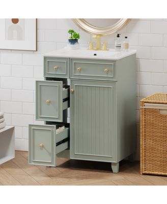 24" Bathroom Vanity Cabinet with Ceramic Sink, 2 Drawers and 1 Storage Door