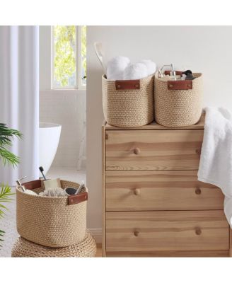 3 Pack Cotton Rope Shelf Storage Basket with Handles