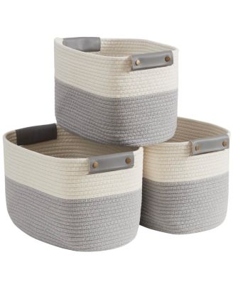 3 Pack Cotton Rope Shelf Storage Basket with Handles