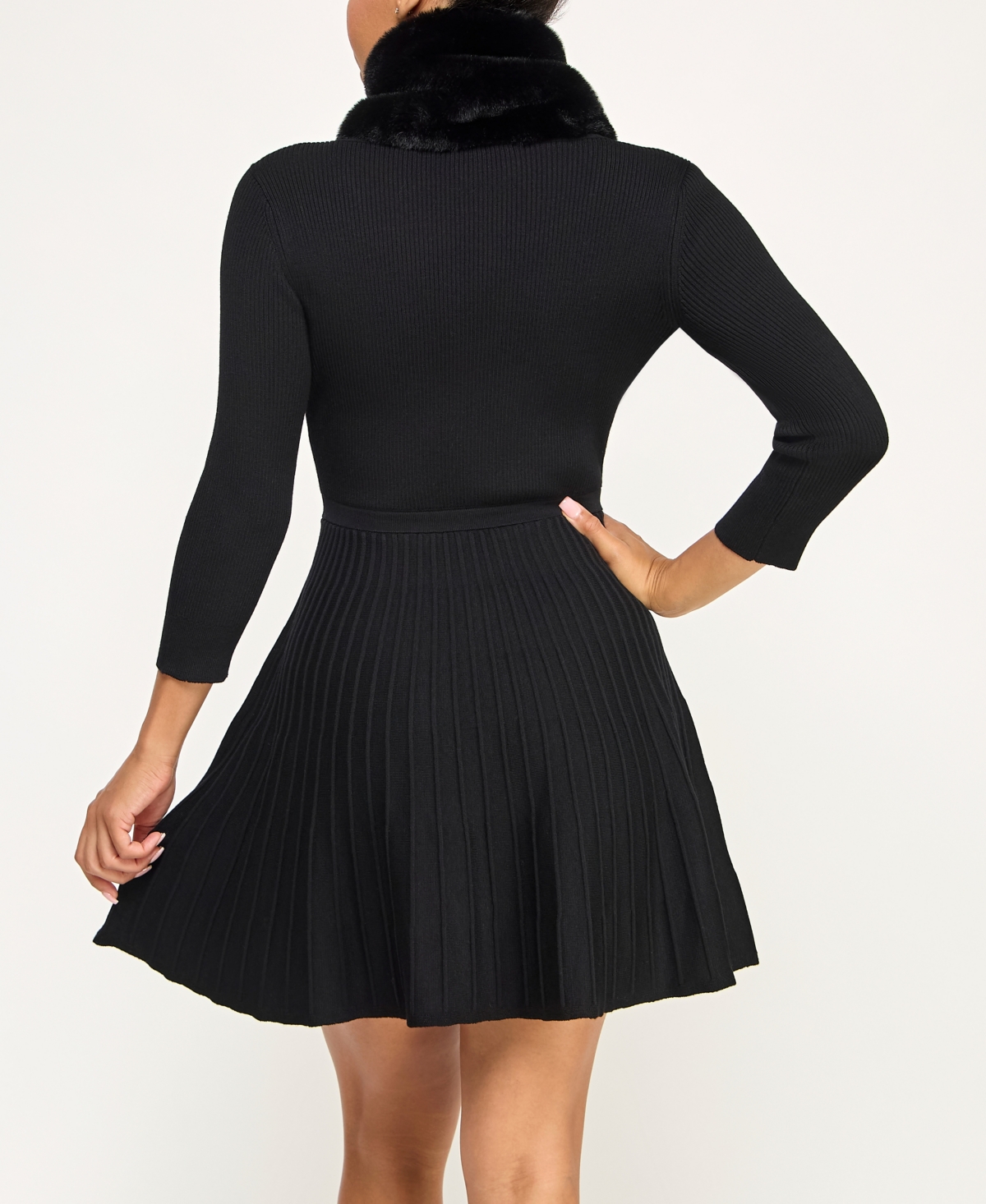 Bcx Juniors' 2-piece V-neck Fit And Flare Sweater Dress With Scarf Set In Black