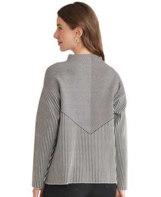 Women's Striped Funnel Mock Neck Sweater