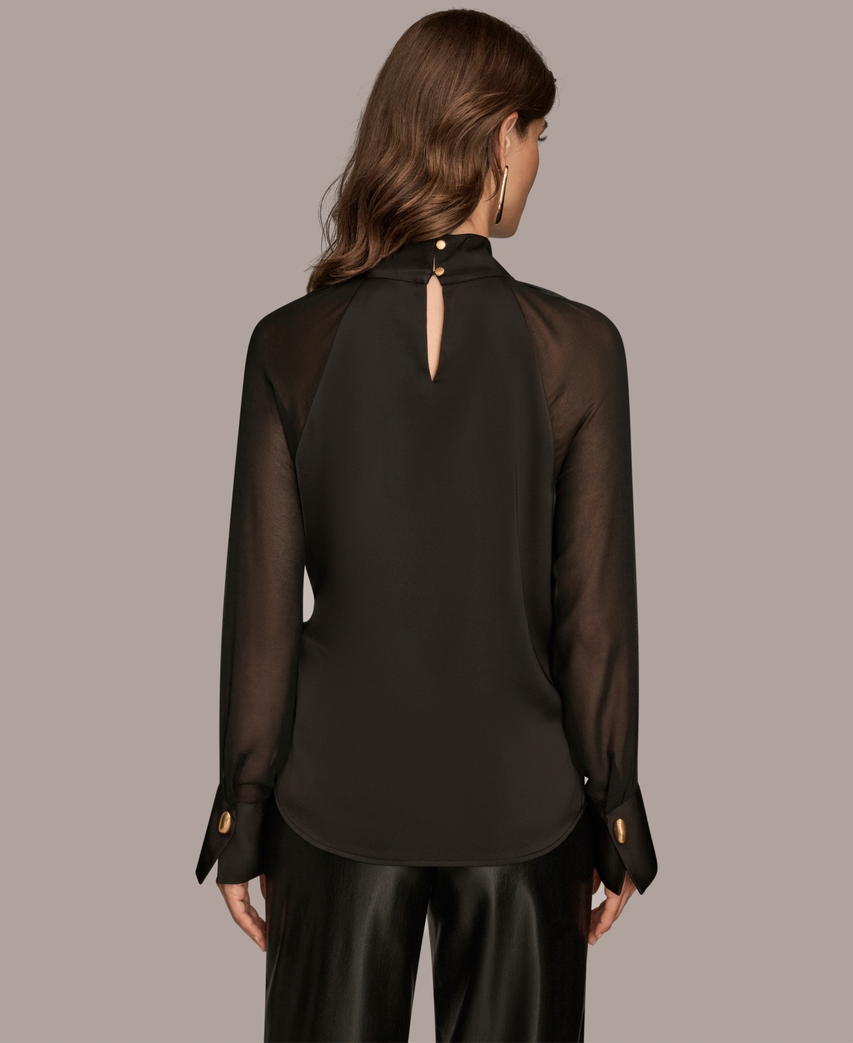 Donna Karan New York Pleated Sheer Sleeve Top In Black