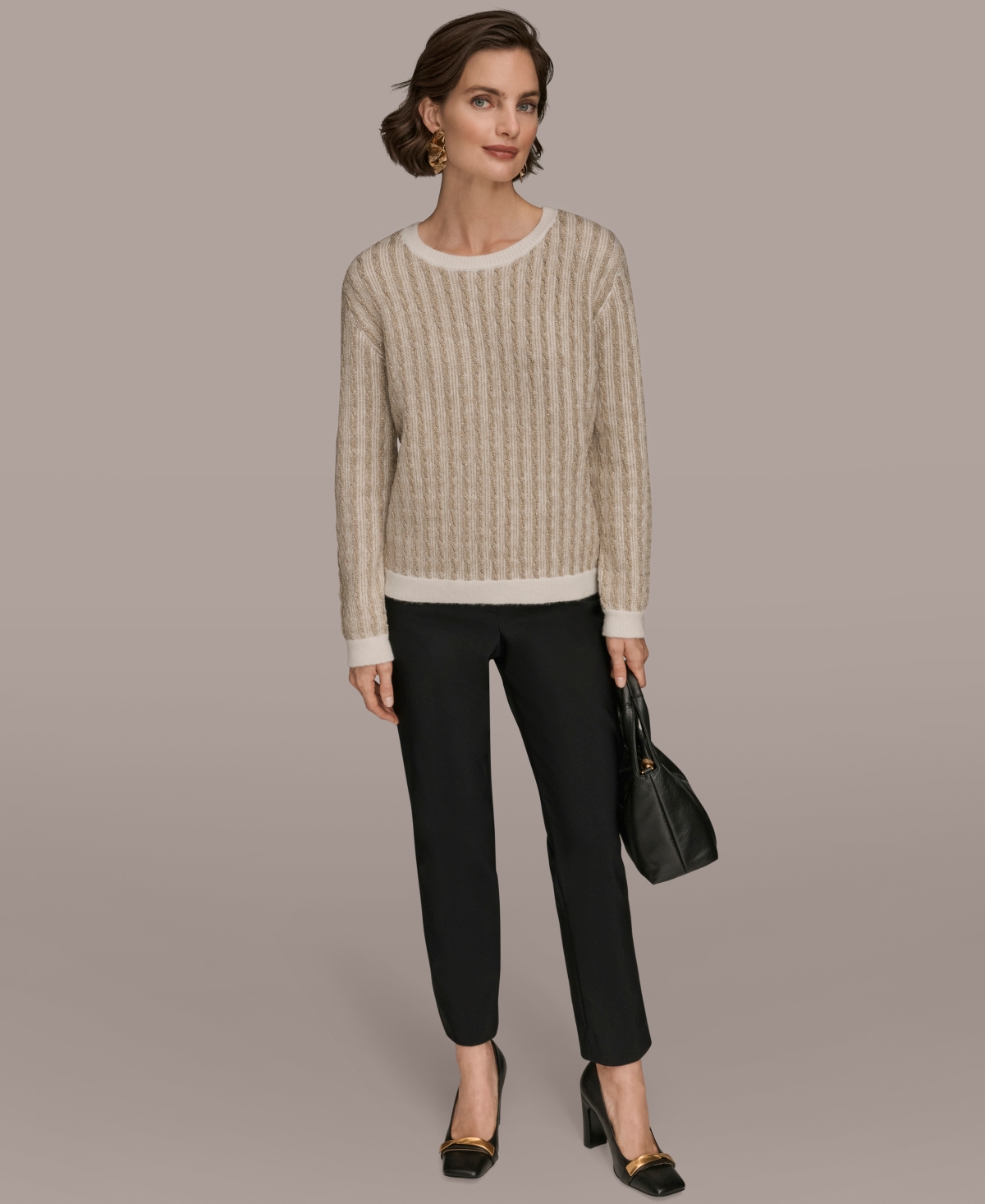 Donna Karan Women's Long Sleeve Two-tone Sweater In Multi