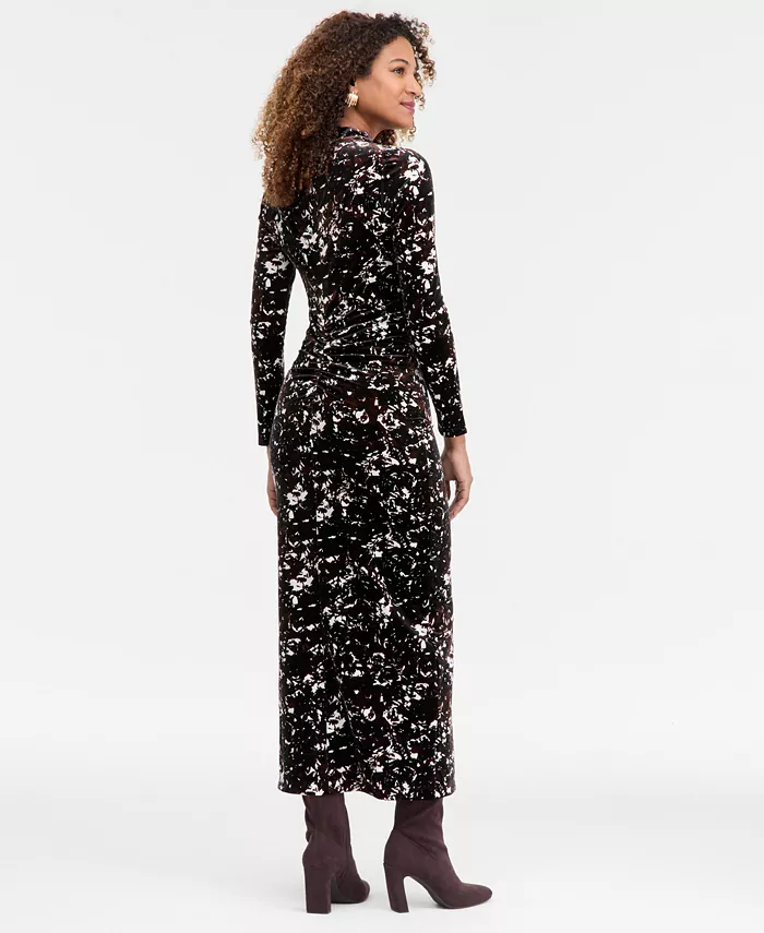 Women's Velvet Shoulder Cutout Midi Dress - thumbnail 4